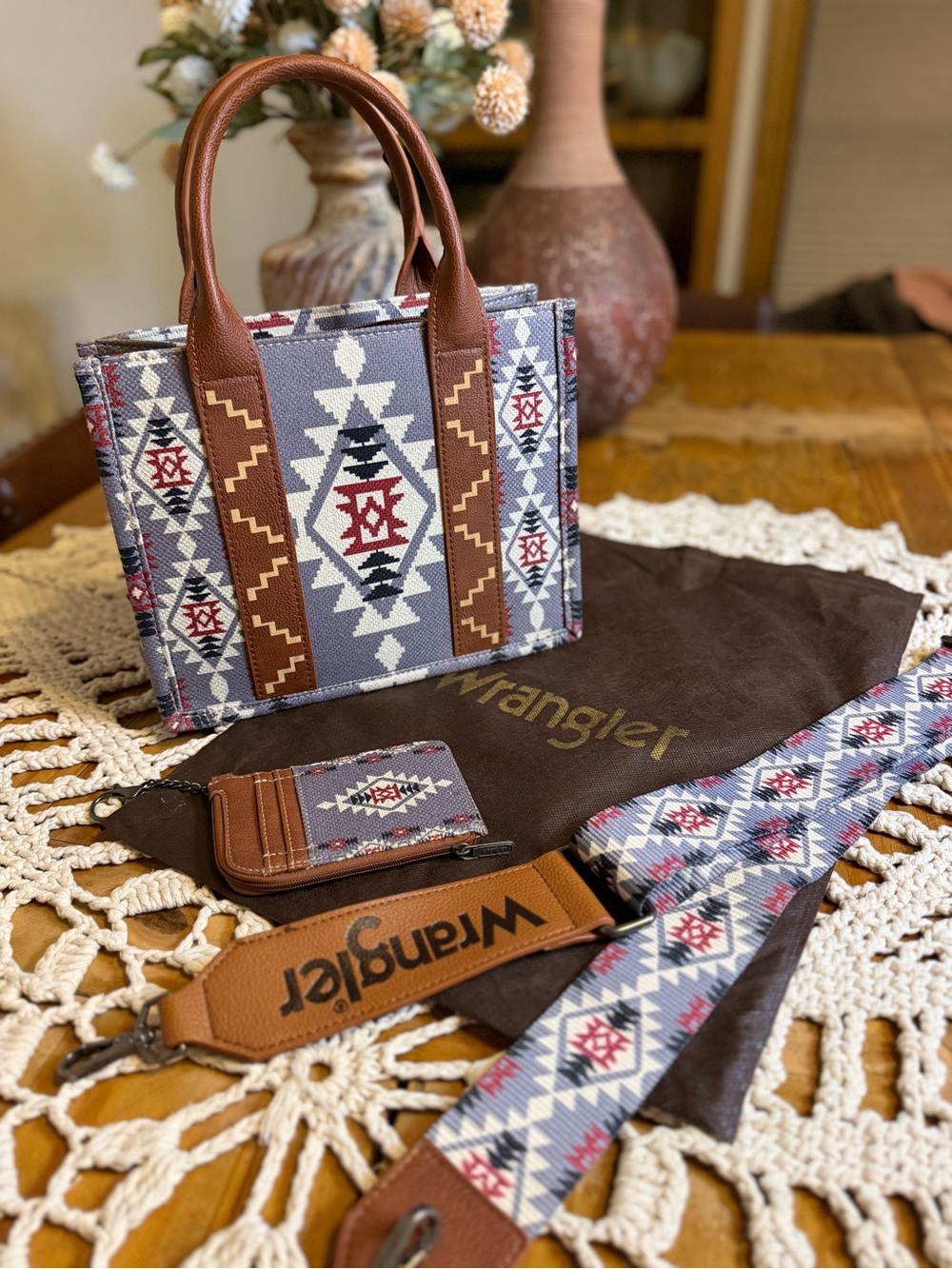 Wrangler Aztec Southwestern Mini Tote Crossbody wallet set western